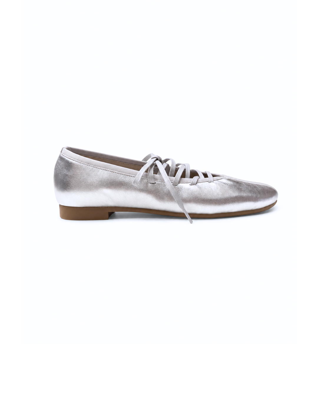 Anna Lace up Ballet Flats - Shiny Silver