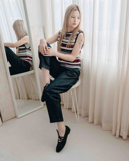 Anna Lace up Ballet Flats - Classy Black