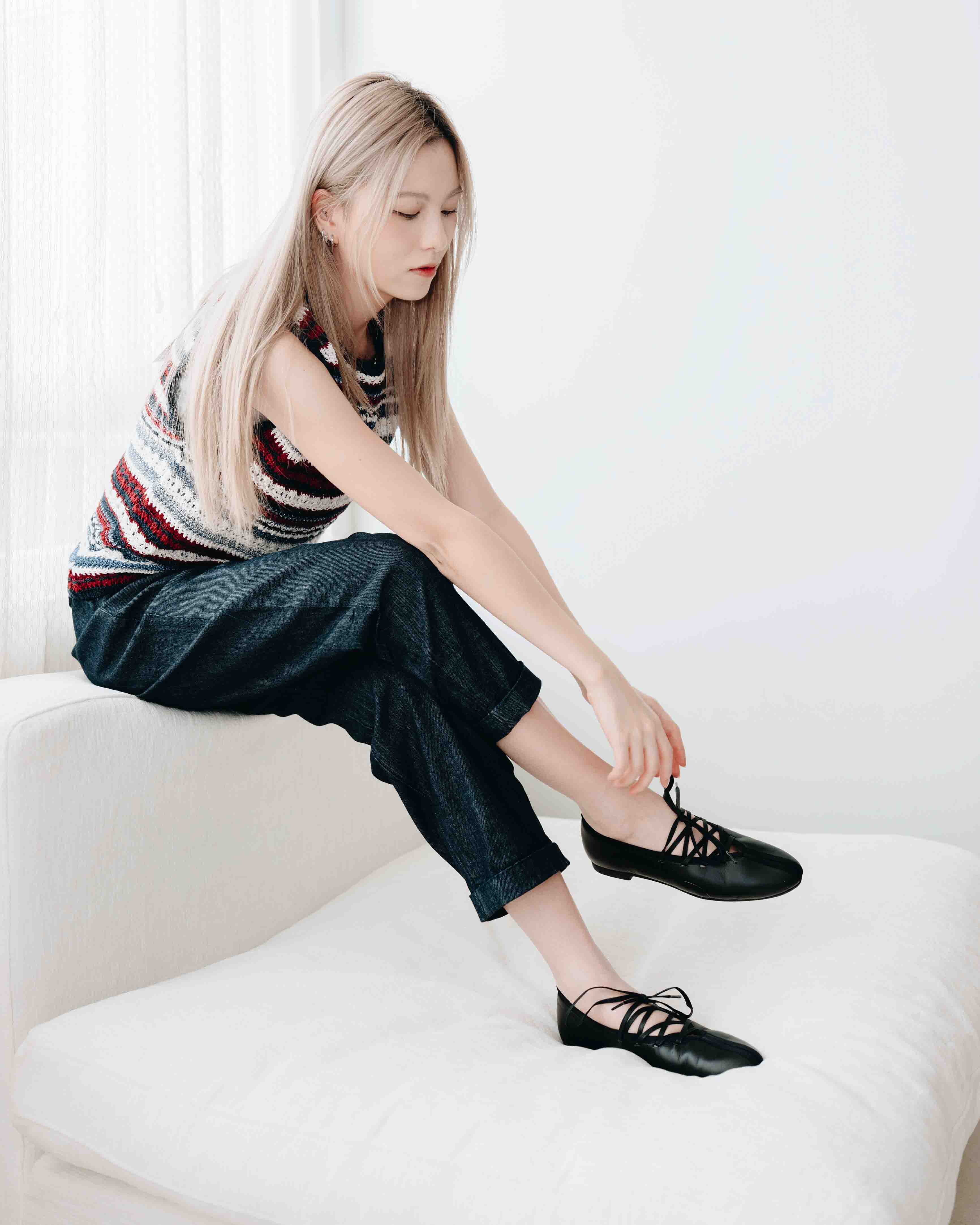Anna Lace up Ballet Flats - Classy Black