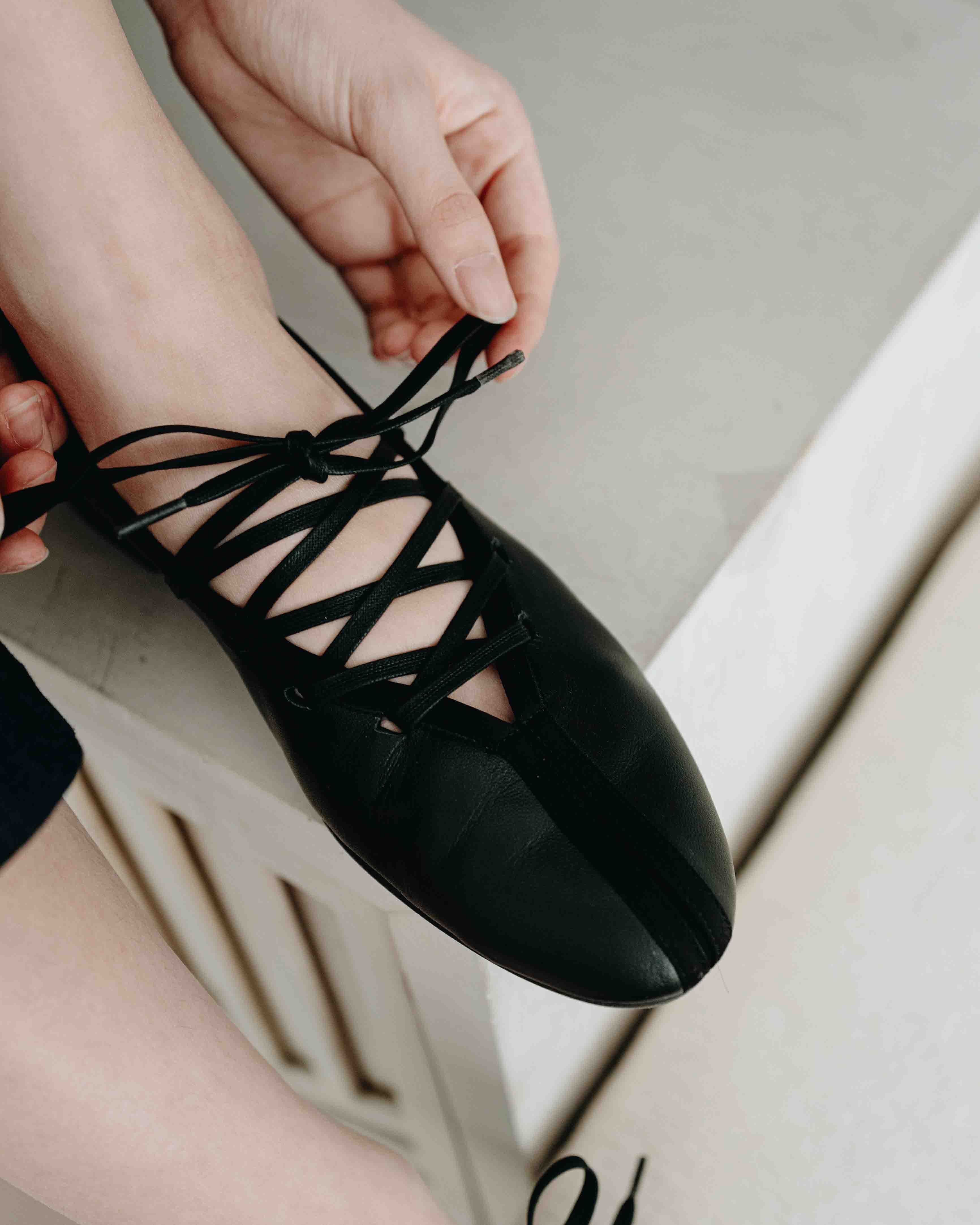 Anna Lace up Ballet Flats - Classy Black